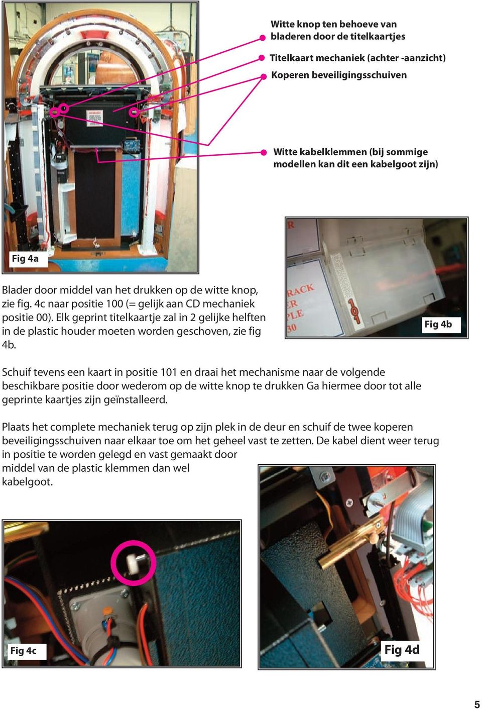 Elk geprint titelkaartje zal in 2 gelijke helften in de plastic houder moeten worden geschoven, zie fig 4b.