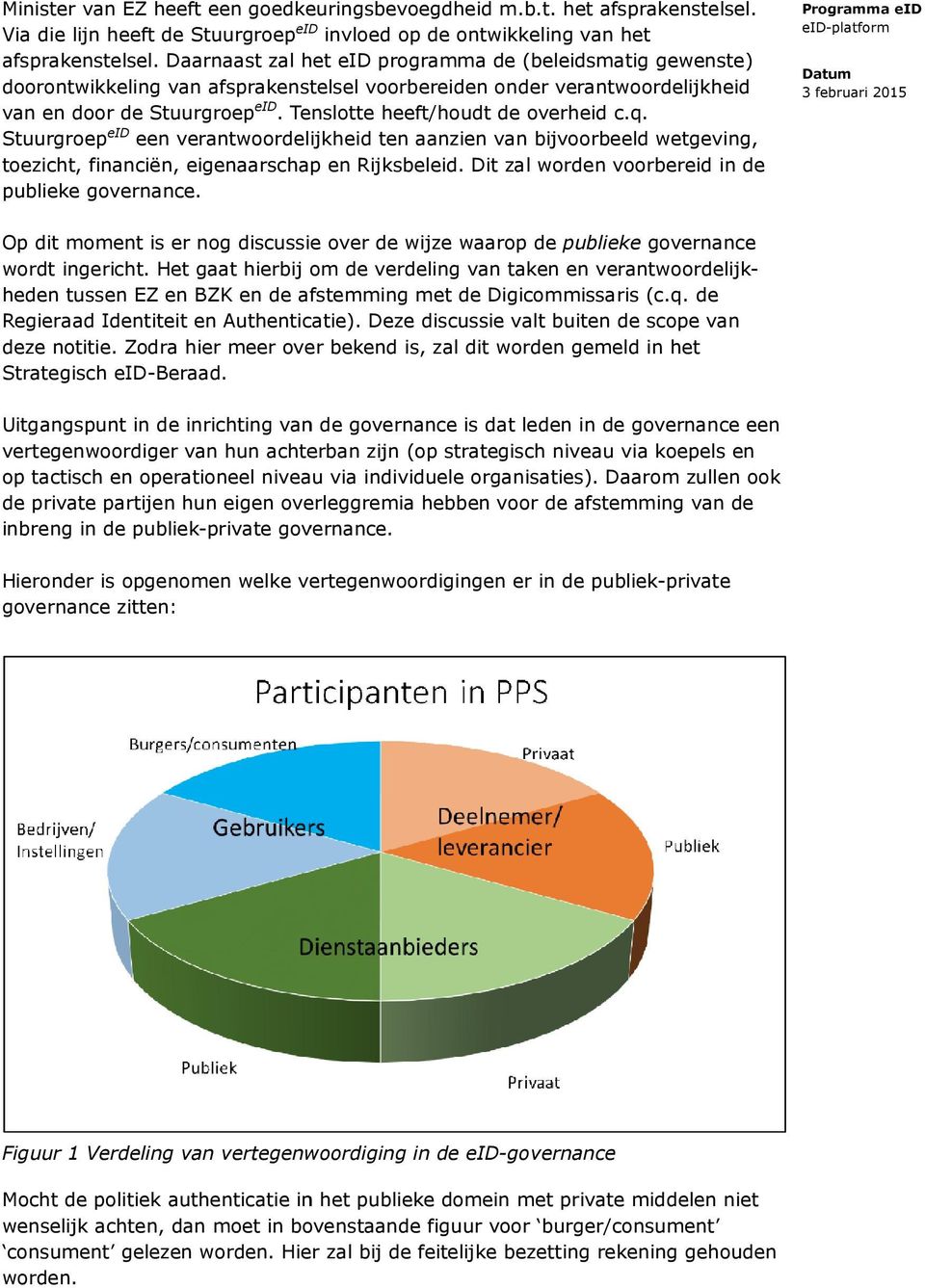 Tenslotte heeft/houdt de overheid c.q. Stuurgroep eid een verantwoordelijkheid ten aanzien van bijvoorbeeld wetgeving, toezicht, financiën, eigenaarschap en Rijksbeleid.