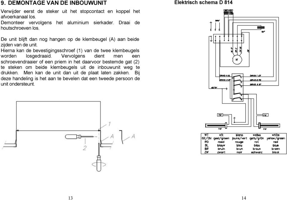 Hierna kan de bevestigingsschroef (1) van de twee klembeugels worden losgedraaid.