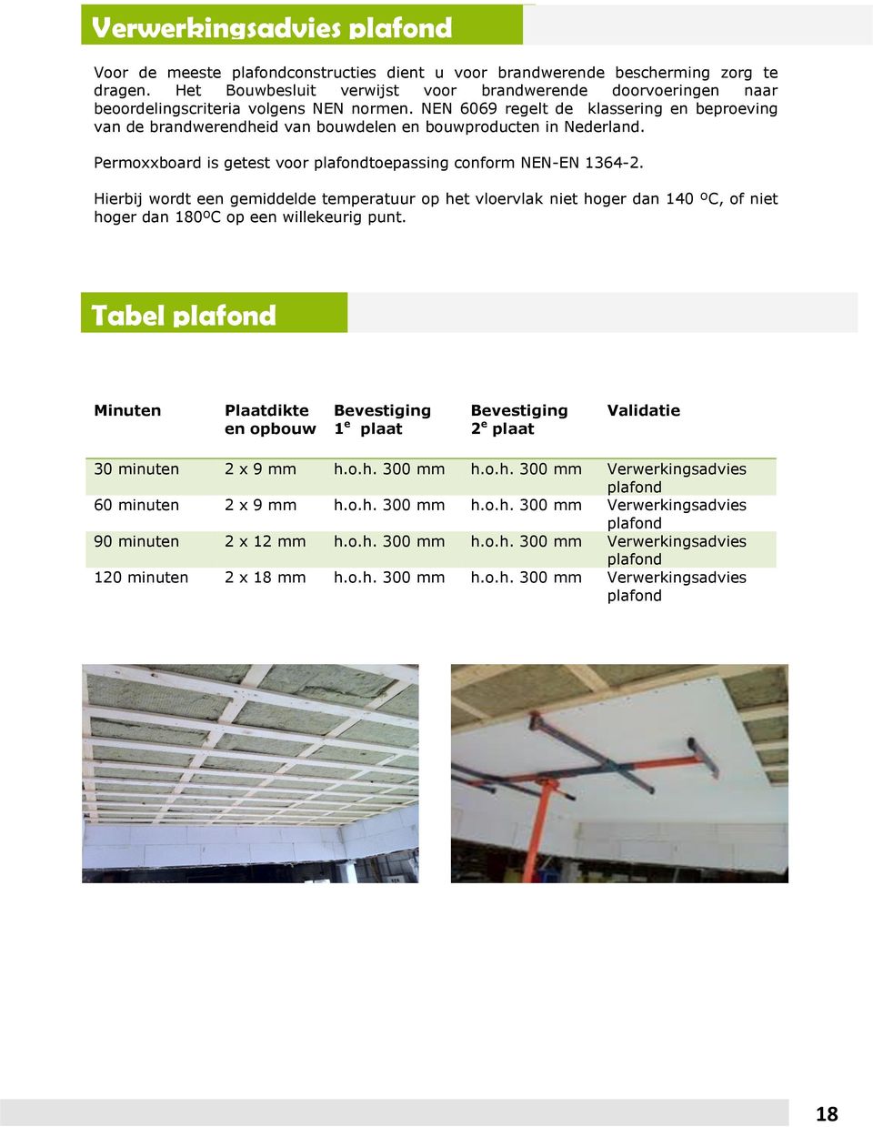 NEN 6069 regelt de klassering en beproeving van de brandwerendheid van bouwdelen en bouwproducten in Nederland. Permoxxboard is getest voor plafondtoepassing conform NEN-EN 1364-2.