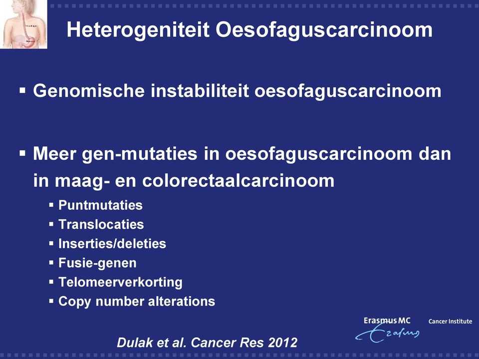 maag- en colorectaalcarcinoom Puntmutaties Translocaties