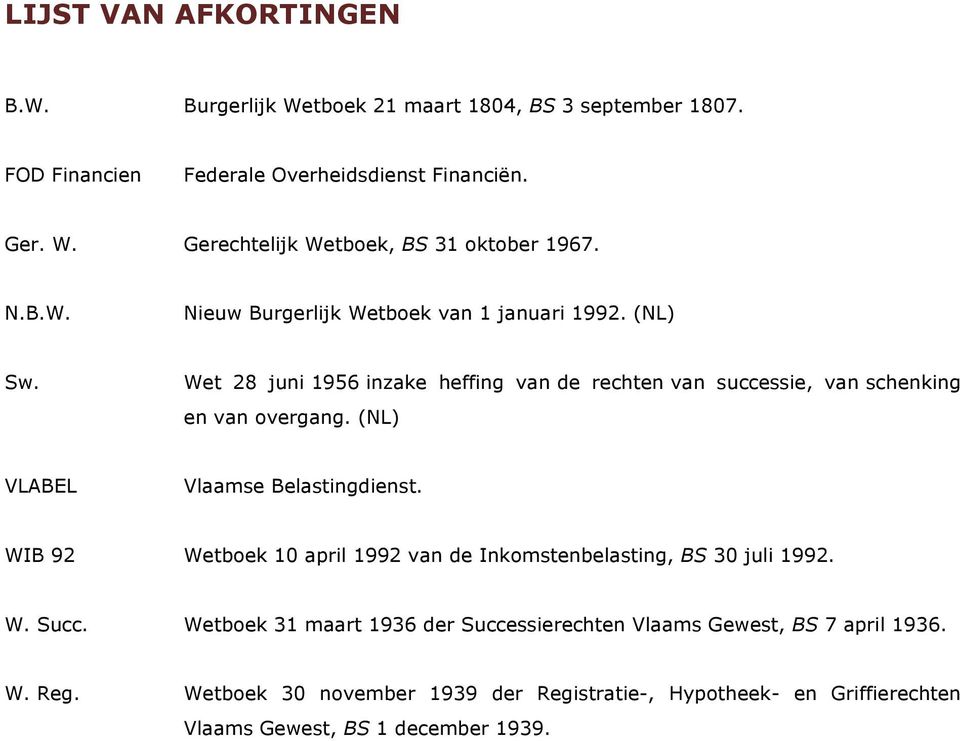 (NL) VLABEL Vlaamse Belastingdienst. WIB 92 Wetboek 10 april 1992 van de Inkomstenbelasting, BS 30 juli 1992. W. Succ.