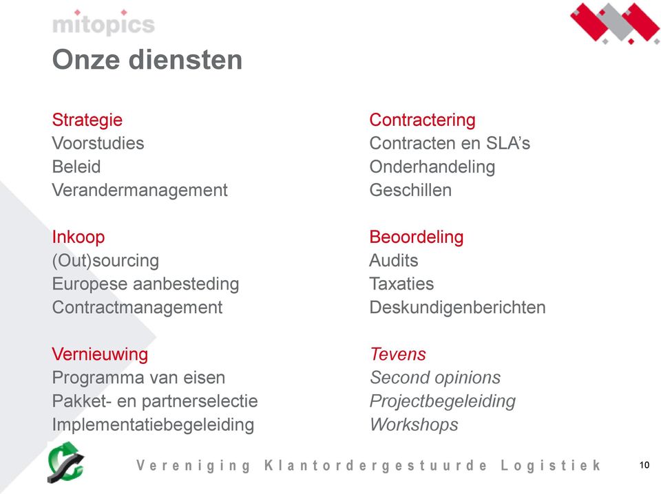 Implementatiebegeleiding Contractering Contracten en SLA s Onderhandeling Geschillen