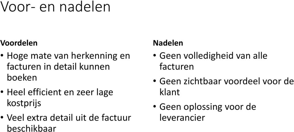 detail uit de factuur beschikbaar Nadelen Geen volledigheid van alle