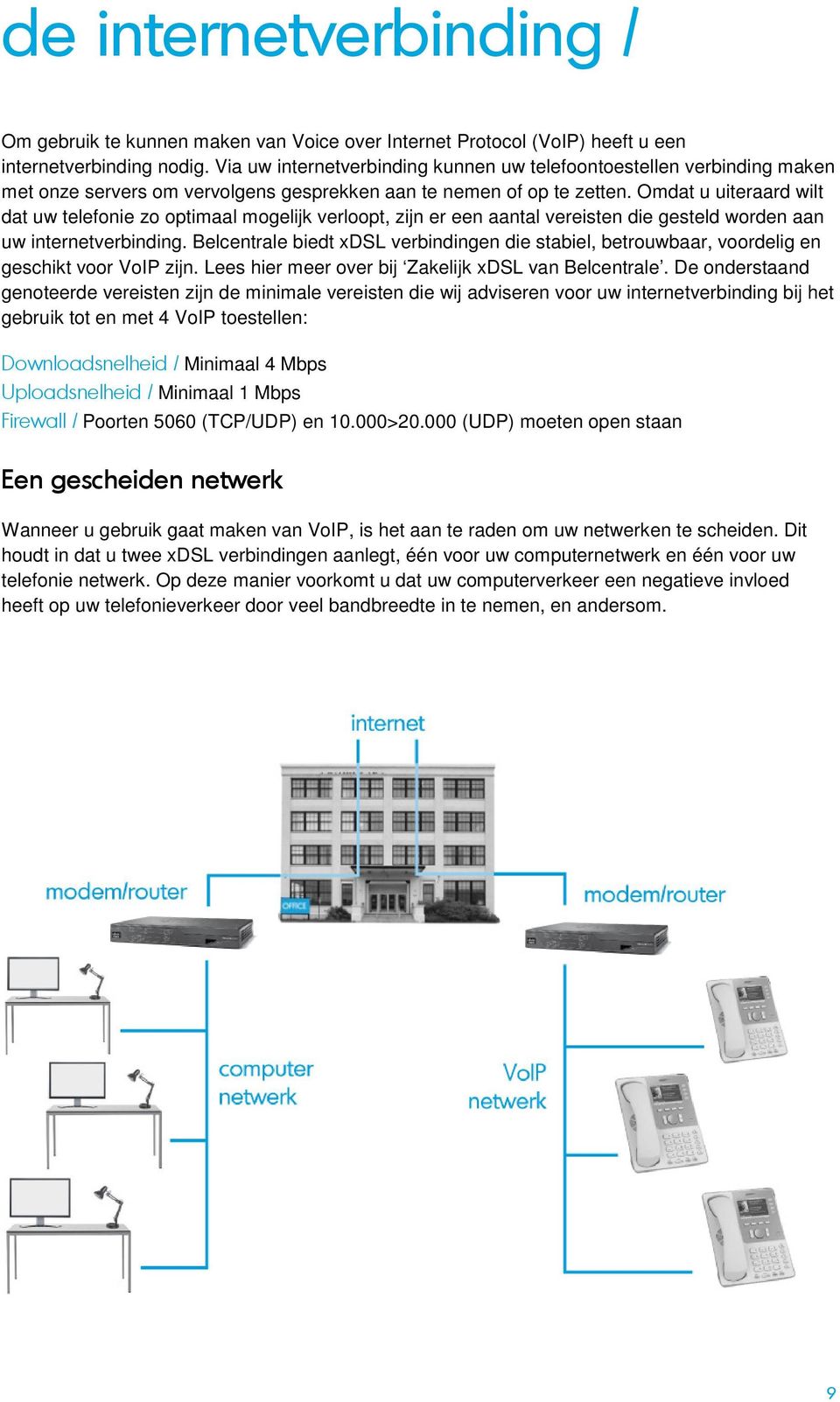 Omdat u uiteraard wilt dat uw telefonie zo optimaal mogelijk verloopt, zijn er een aantal vereisten die gesteld worden aan uw internetverbinding.