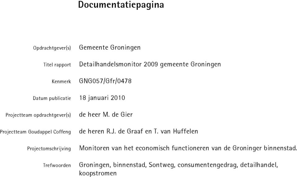 Projectomschrijving Trefwoorden de heer M. de Gier de heren R.J. de Graaf en T.