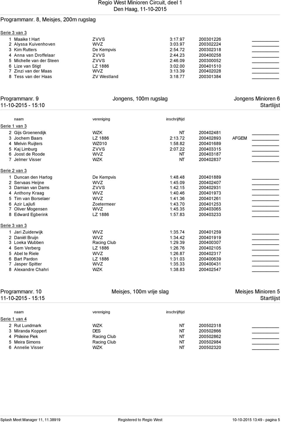 39 200402028 8 Tess van der Haas ZV Westland 3:18.77 200301384 Programmanr.