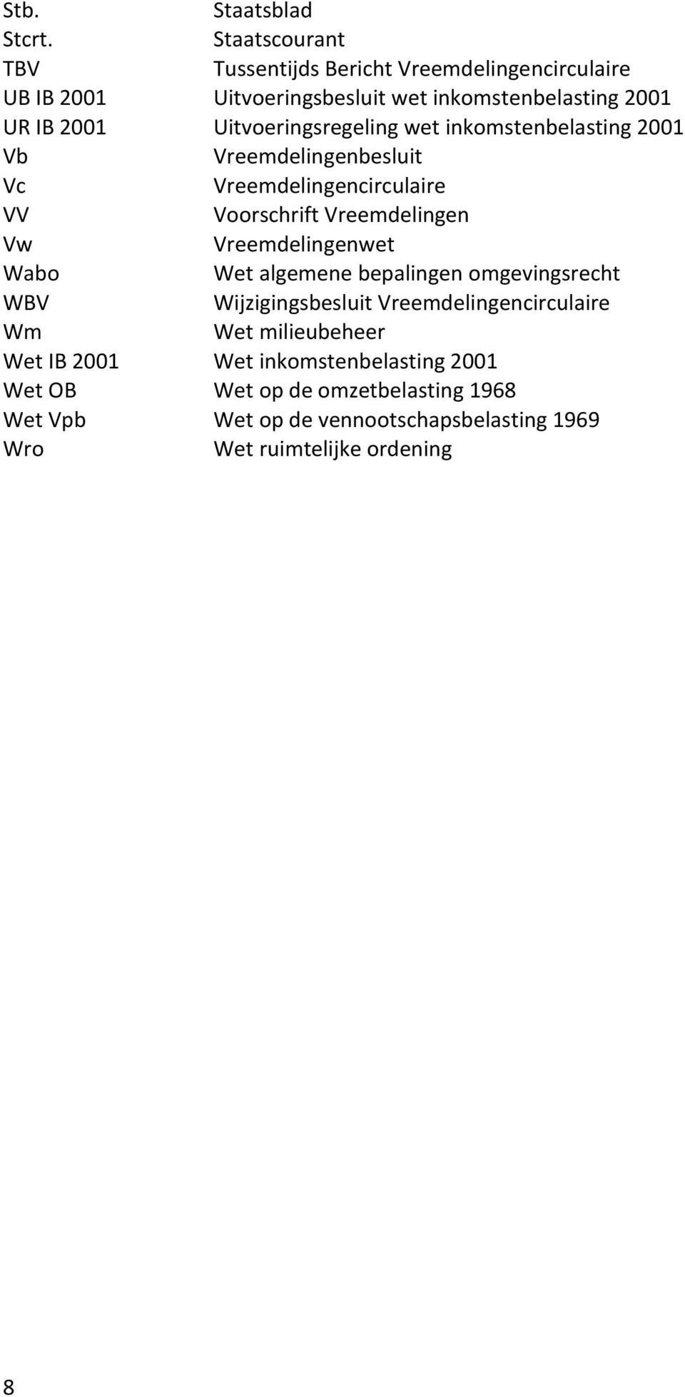 Uitvoeringsregeling wet inkomstenbelasting 2001 Vb Vreemdelingenbesluit Vc Vreemdelingencirculaire VV Voorschrift Vreemdelingen Vw