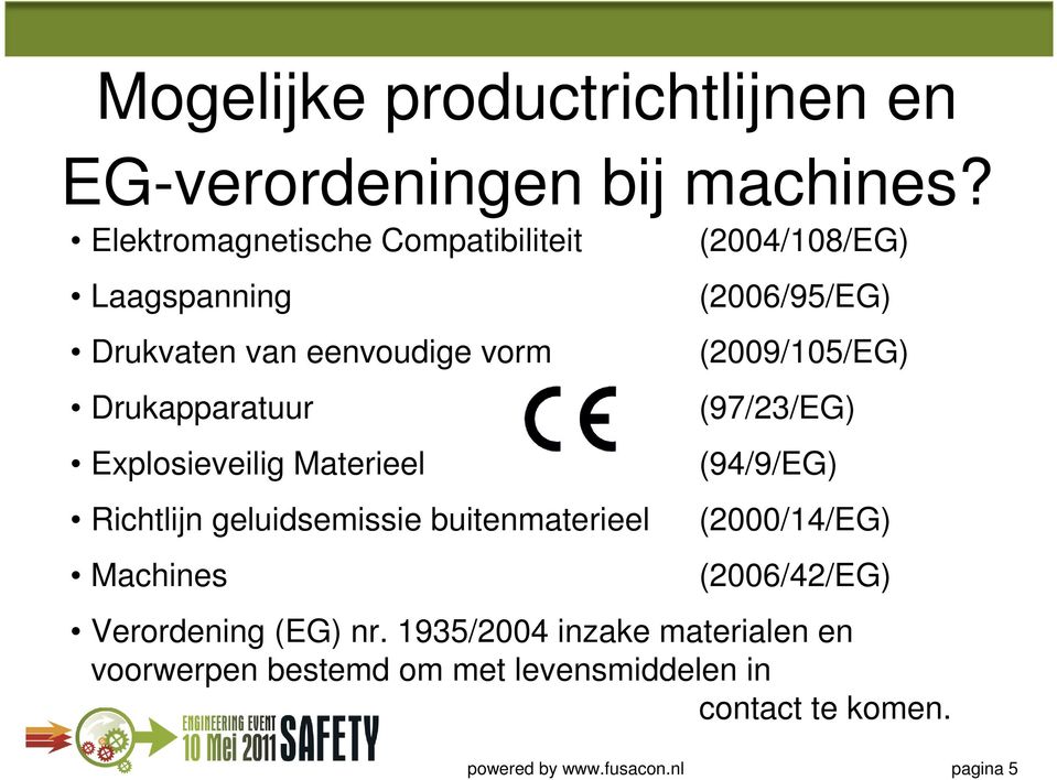 Richtlijn geluidsemissie buitenmaterieel Machines (2004/108/EG) (2006/95/EG) (2009/105/EG) (97/23/EG) (94/9/EG) (2000/14/EG)