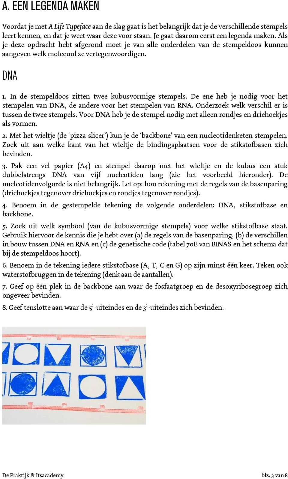 In de stempeldoos zitten twee kubusvormige stempels. De ene heb je nodig voor het stempelen van DNA, de andere voor het stempelen van RNA. Onderzoek welk verschil er is tussen de twee stempels.