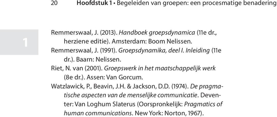 van (2001). Groepswerk in het maatschappelijk werk (8e dr.). Assen: Van Gorcum. Watzlawick, P., Beavin, J.H. & Jackson, D.D. (1974).