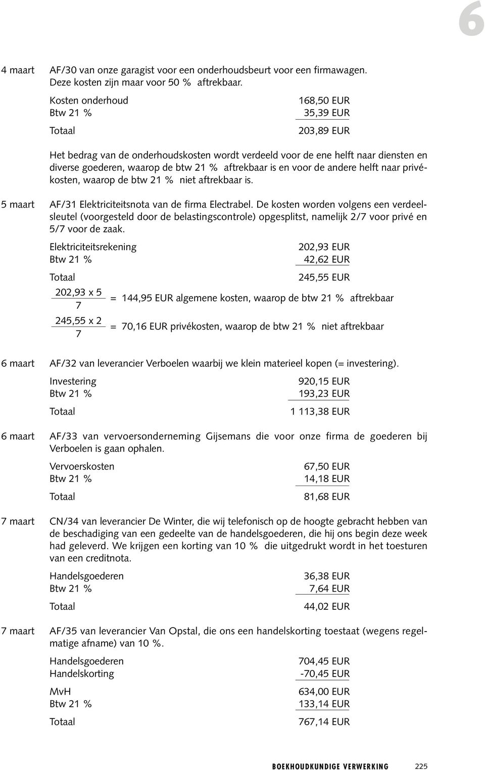 voor de andere helft naar privékosten, waarop de btw 21 % niet aftrekbaar is. 5 maart AF/31 Elektriciteitsnota van de firma Electrabel.