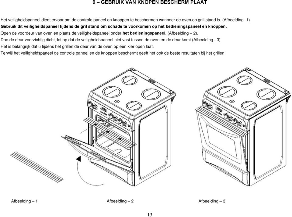 Open de voordeur van oven en plaats de veiligheidspaneel onder het bedieningspaneel. (Afbeelding 2).