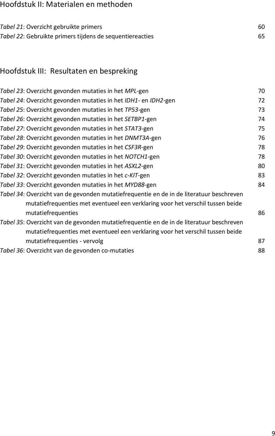 het SETBP1-gen 74 Tabel 27: Overzicht gevonden mutaties in het STAT3-gen 75 Tabel 28: Overzicht gevonden mutaties in het DNMT3A-gen 76 Tabel 29: Overzicht gevonden mutaties in het CSF3R-gen 78 Tabel