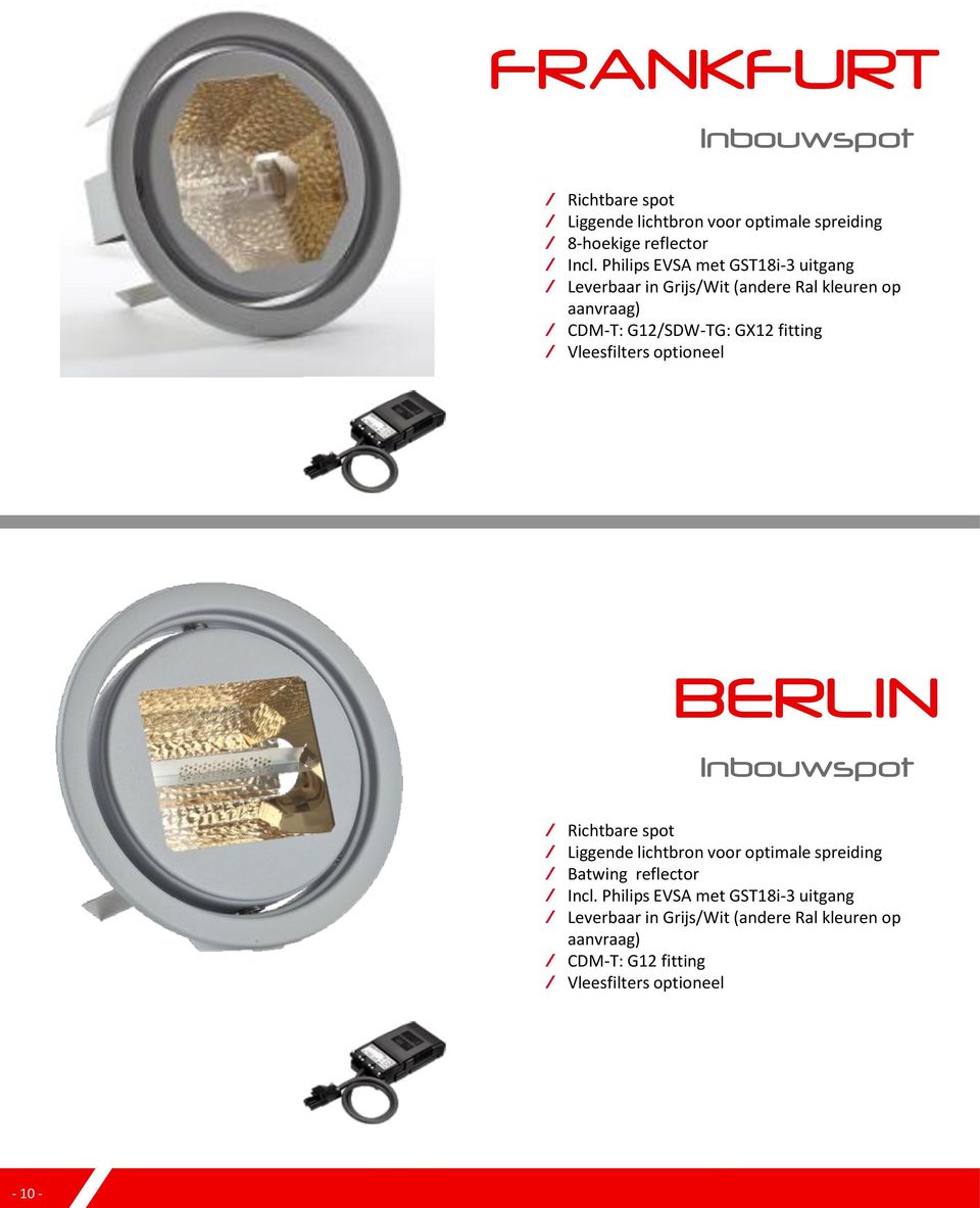 Vleesfilters optioneel BERLIN Inbouwspot Richtbare spot Liggende lichtbron voor optimale spreiding Batwing reflector Incl.