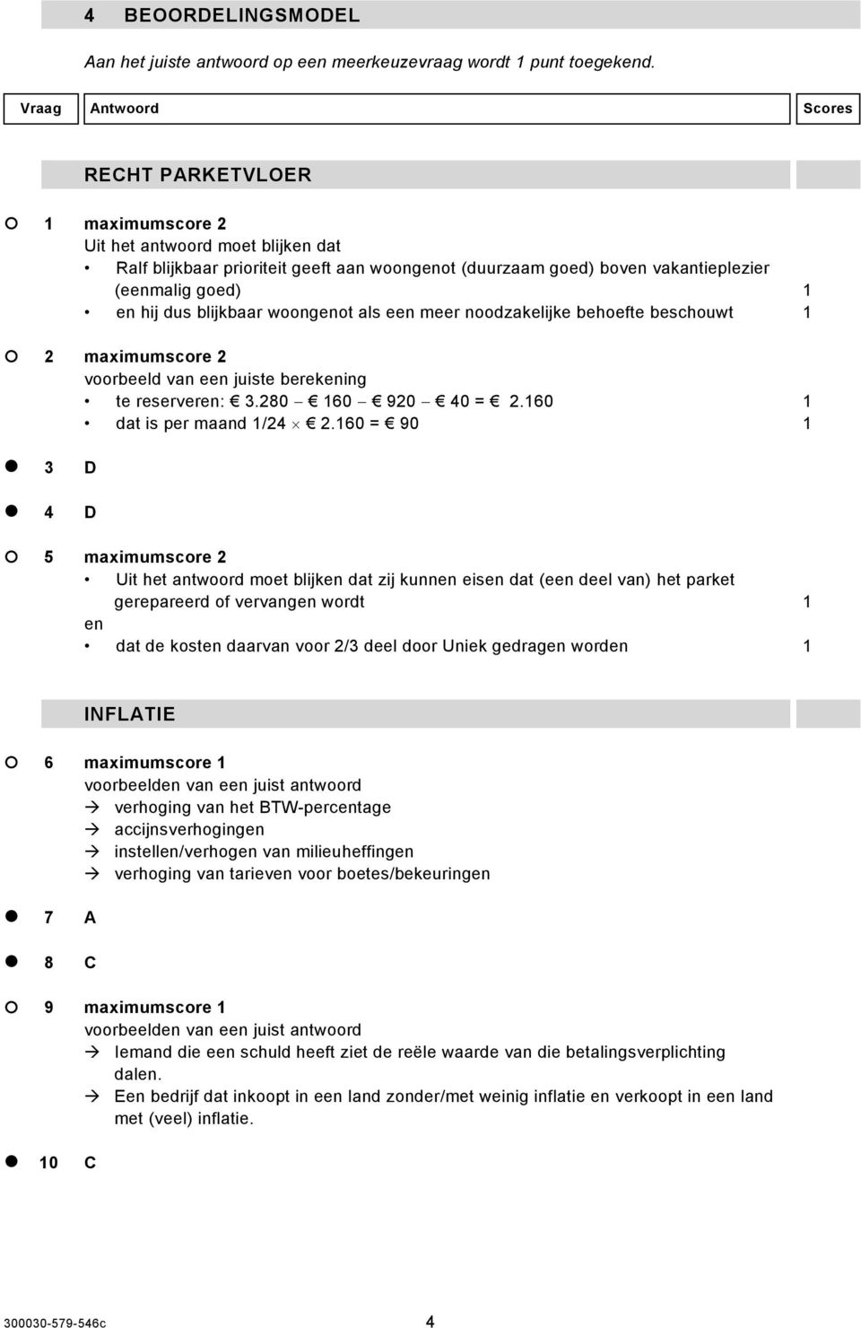 dus blijkbaar woongenot als een meer noodzakelijke behoefte beschouwt 1 2 maximumscore 2 voorbeeld van een juiste berekening te reserveren: 3.280 160 920 40 = 2.160 1 dat is per maand 1/24 2.