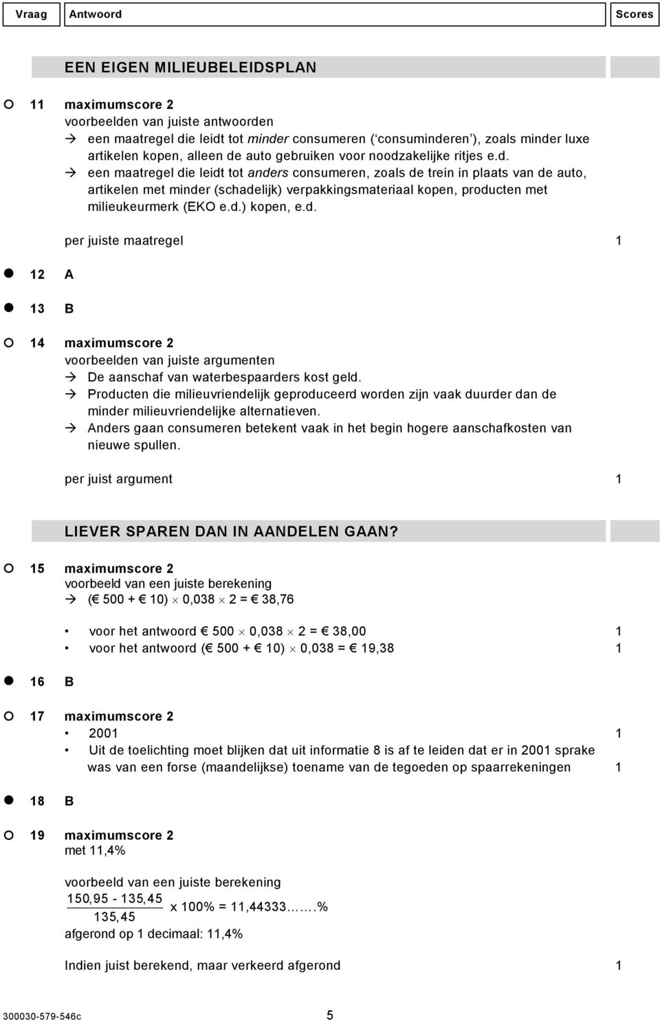 d.) kopen, e.d. 12 A 13 B per juiste maatregel 1 14 maximumscore 2 voorbeelden van juiste argumenten De aanschaf van waterbespaarders kost geld.