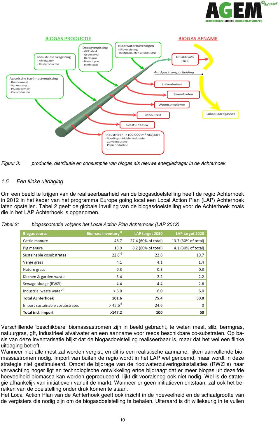 Plan (LAP) Achterhoek laten opstellen. Tabel 2 geeft de globale invulling van de biogasdoelstelling voor de Achterhoek zoals die in het LAP Achterhoek is opgenomen.