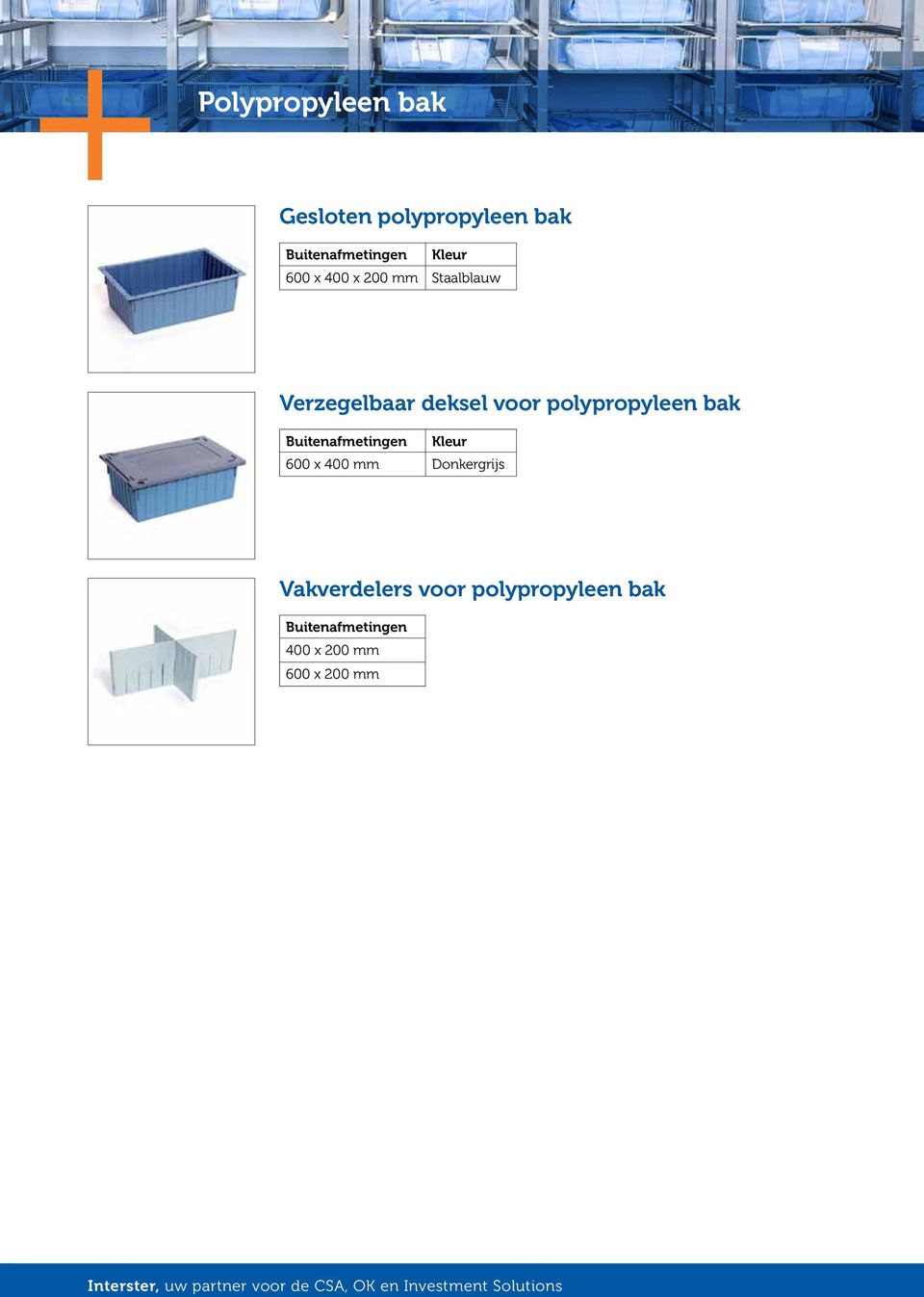 voor polypropyleen bak Kleur 600 x 400 mm Donkergrijs