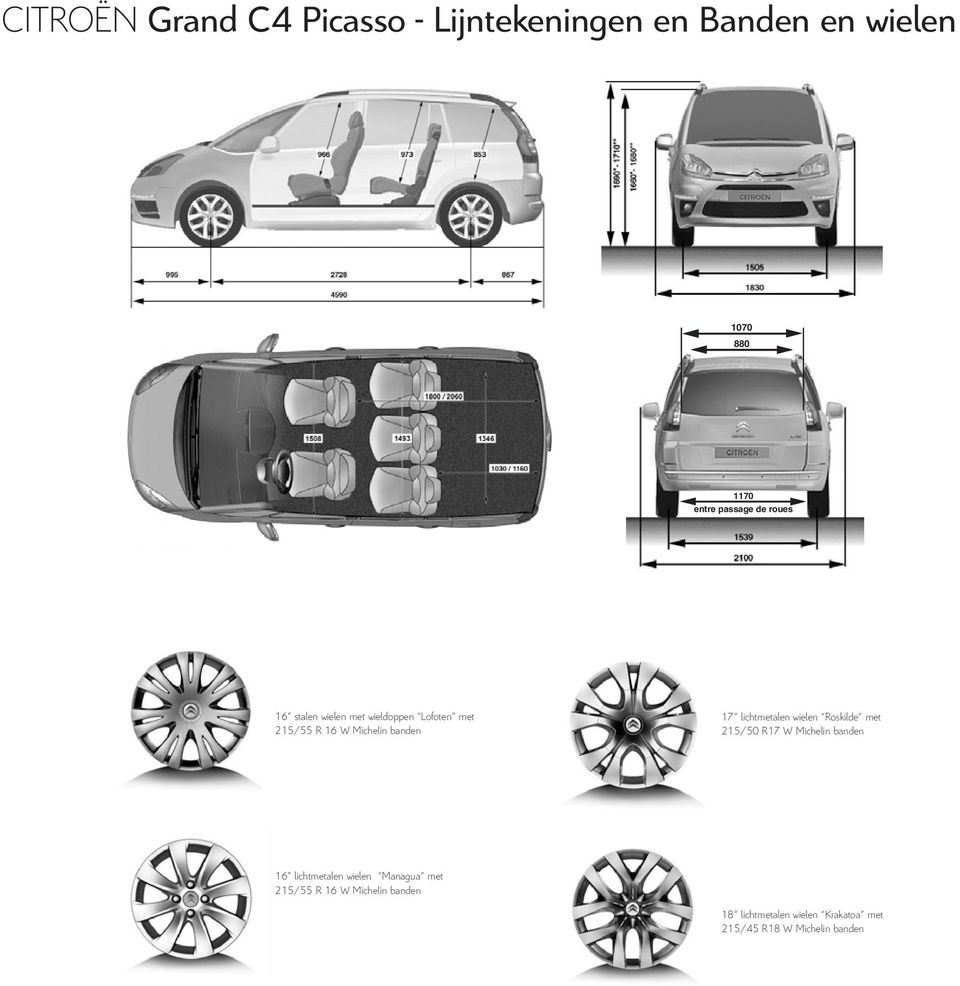 17 lichtmetalen wielen Roskilde met 215/50 R17 W Michelin banden eumatique étallique AUTOMOBILES CITROËN : Société Anonyme au capital de 16 000 000 euros Siège social : 6, rue Fructidor, 75017 aris