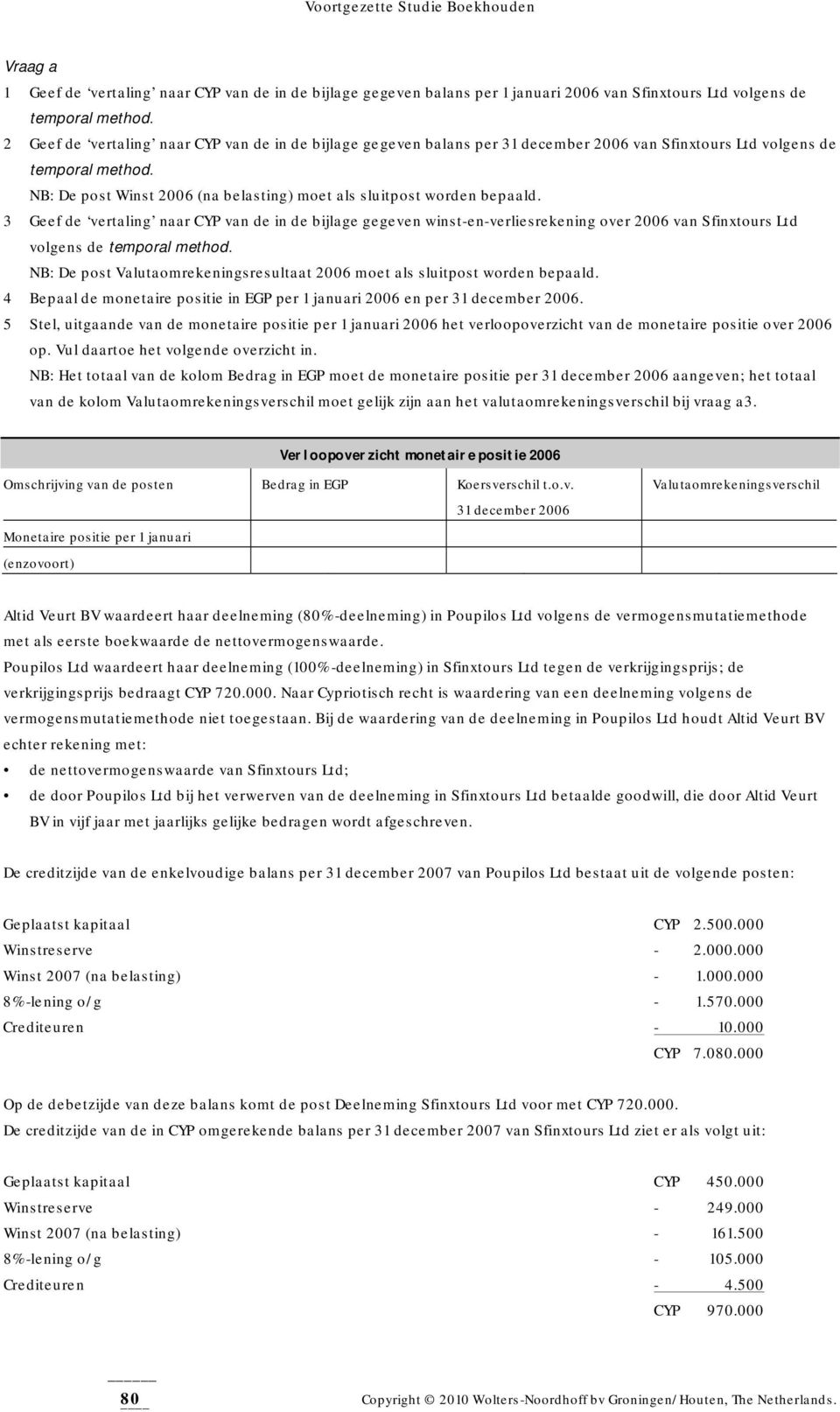 NB: De post Winst 2006 (na belasting) moet als sluitpost worden bepaald.
