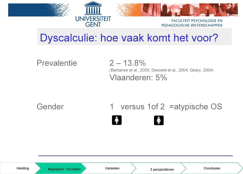 , 2004; Geary, 2004) Vlaanderen: 5% Gender 1 versus 1of 2