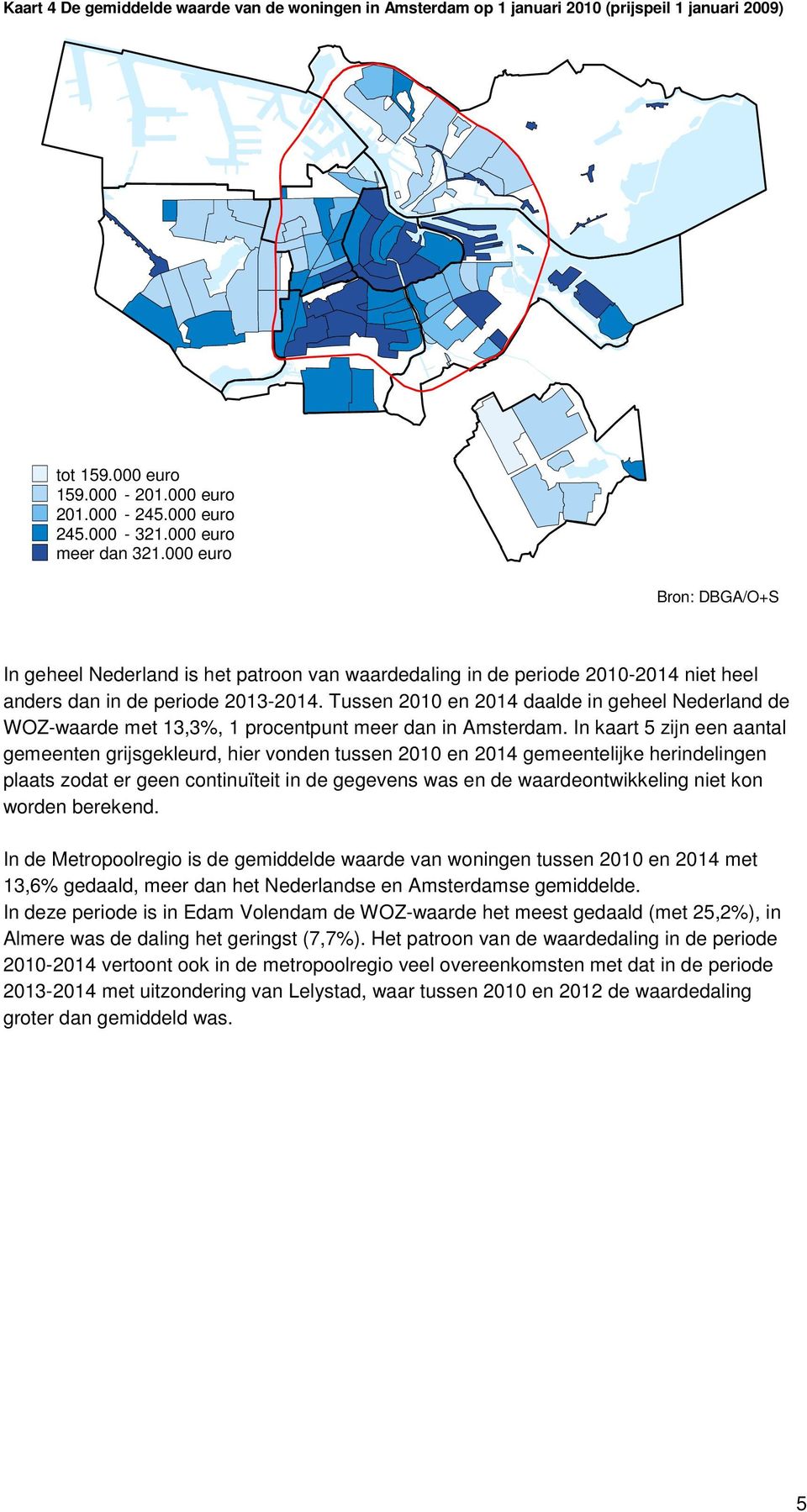 Tussen 2010 en 2014 daalde in geheel Nederland de WOZ-waarde met 13,3%, 1 procentpunt meer dan in Amsterdam.
