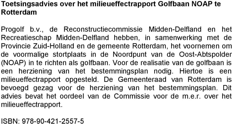 r het milieueffectrapport Golfbaan NOAP te Rotterdam Progolf b.v.