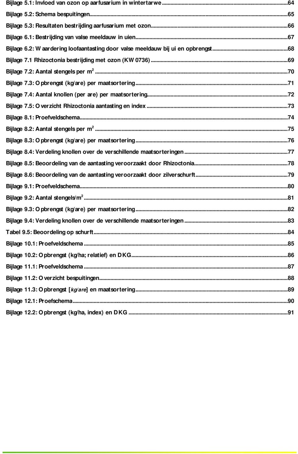 .. 69 Bijlage 7.2: Aantal stengels per m 2... 70 Bijlage 7.3: Opbrengst (kg/are) per maatsortering... 71 Bijlage 7.4: Aantal knollen (per are) per maatsortering... 72 Bijlage 7.