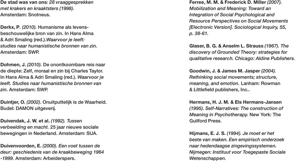 Studies naar humanistische bronnen van zin. Amsterdam: SWP. Duintjer, O. (2002). Onuitputtelijk is de Waarheid. Budel: DAMON uitgeverij. Duivendak, J. W. et al. (1992). Tussen verbeelding en macht.