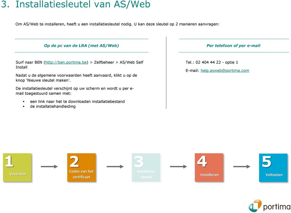 be) > Zelfbeheer > AS/Web Self Install Nadat u de algemene voorwaarden heeft aanvaard, klikt u op de knop Nieuwe maken. Tel.