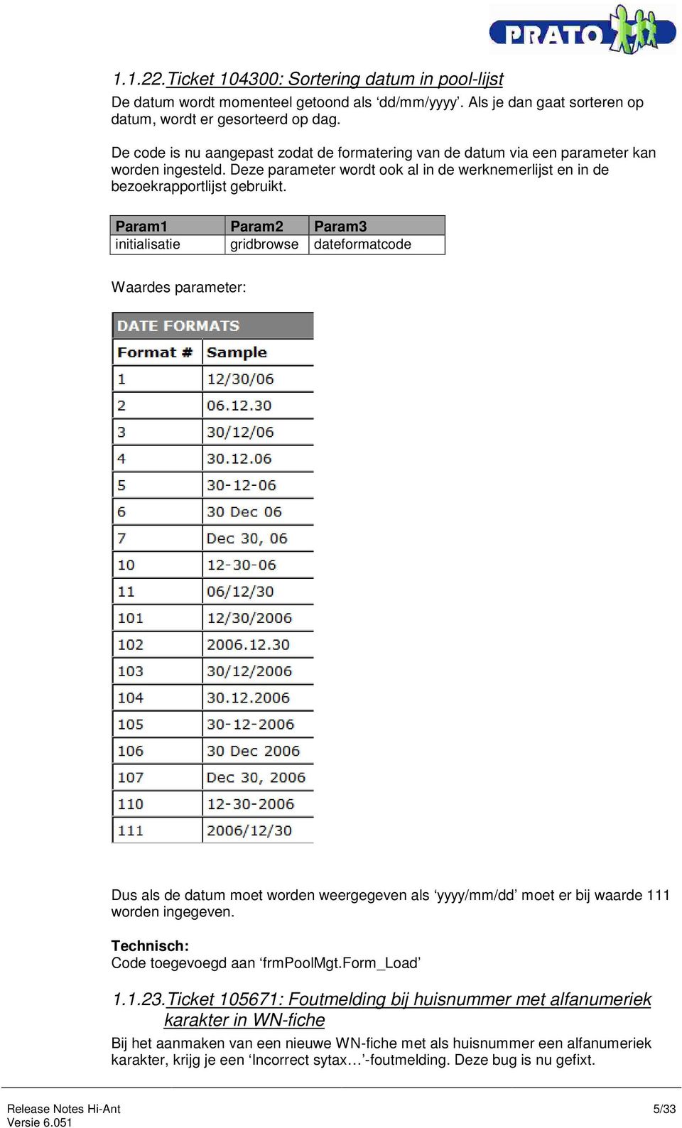 Param1 Param2 Param3 initialisatie gridbrowse dateformatcode Waardes parameter: Dus als de datum moet worden weergegeven als yyyy/mm/dd moet er bij waarde 111 worden ingegeven.