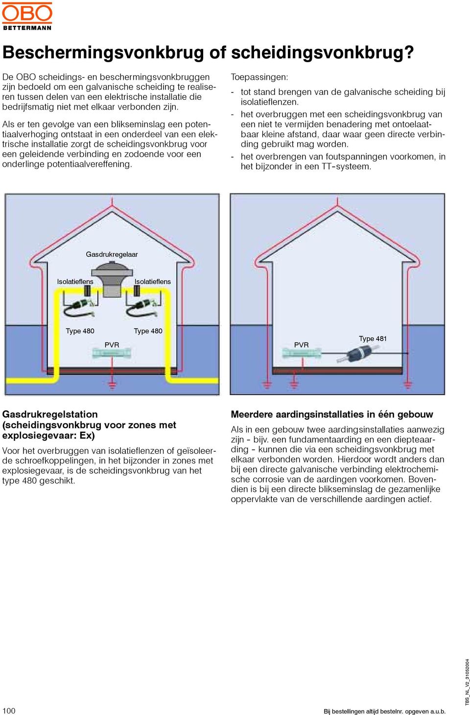 Als er ten gevolge van een blikseminslag een potentiaalverhoging ontstaat in een onderdeel van een elektrische installatie zorgt de scheidingsvonkbrug voor een geleidende verbinding en zodoende voor