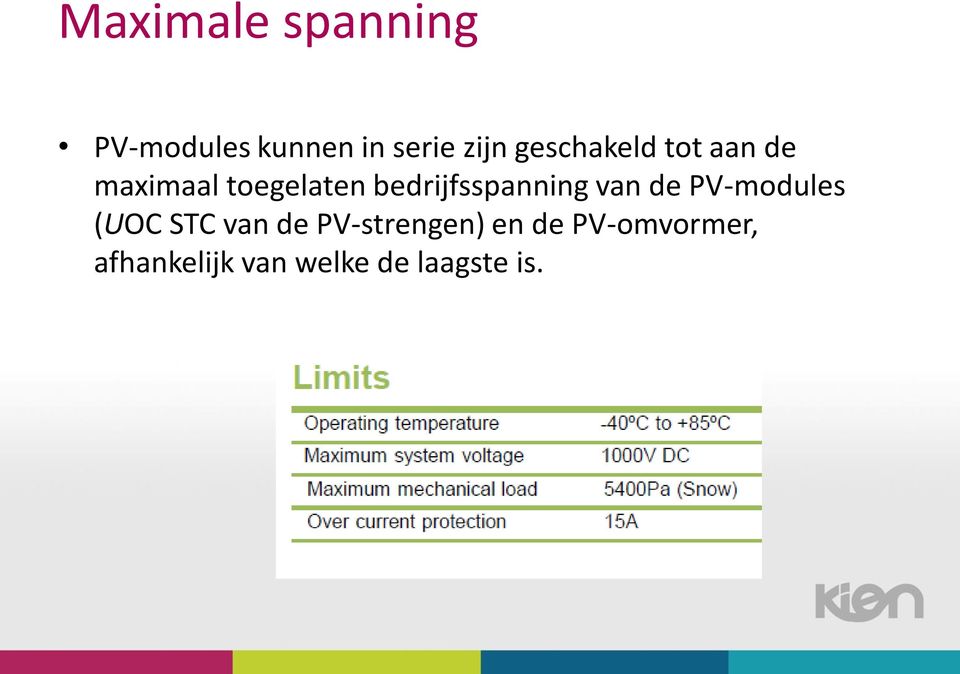 bedrijfsspanning van de PV-modules (UOC STC van de