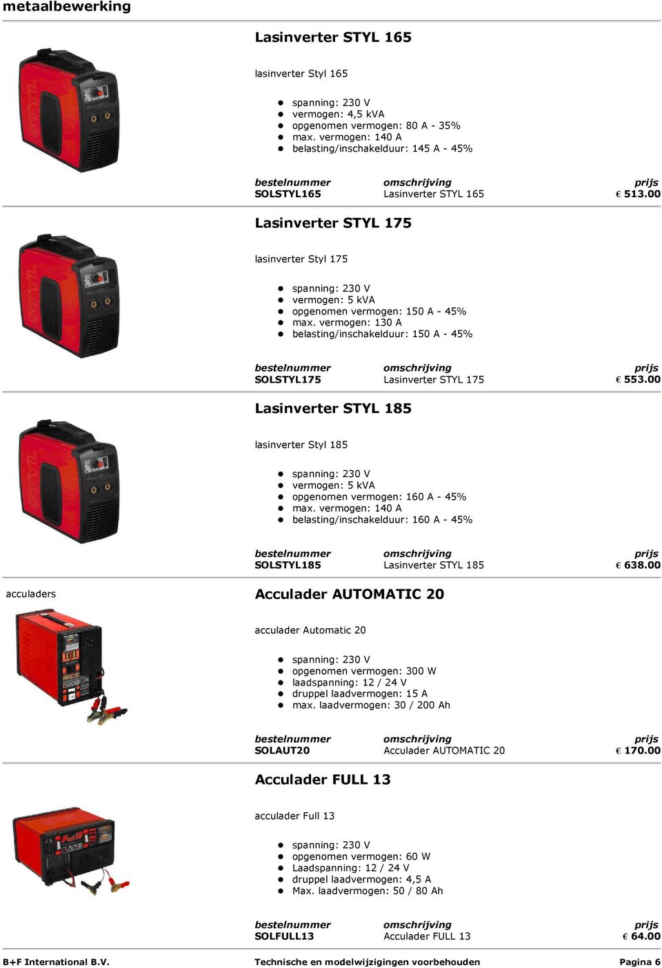 00 Lasinverter STYL 185 lasinverter Styl 185 vermogen: 5 kva opgenomen vermogen: 160 A - 45% max.