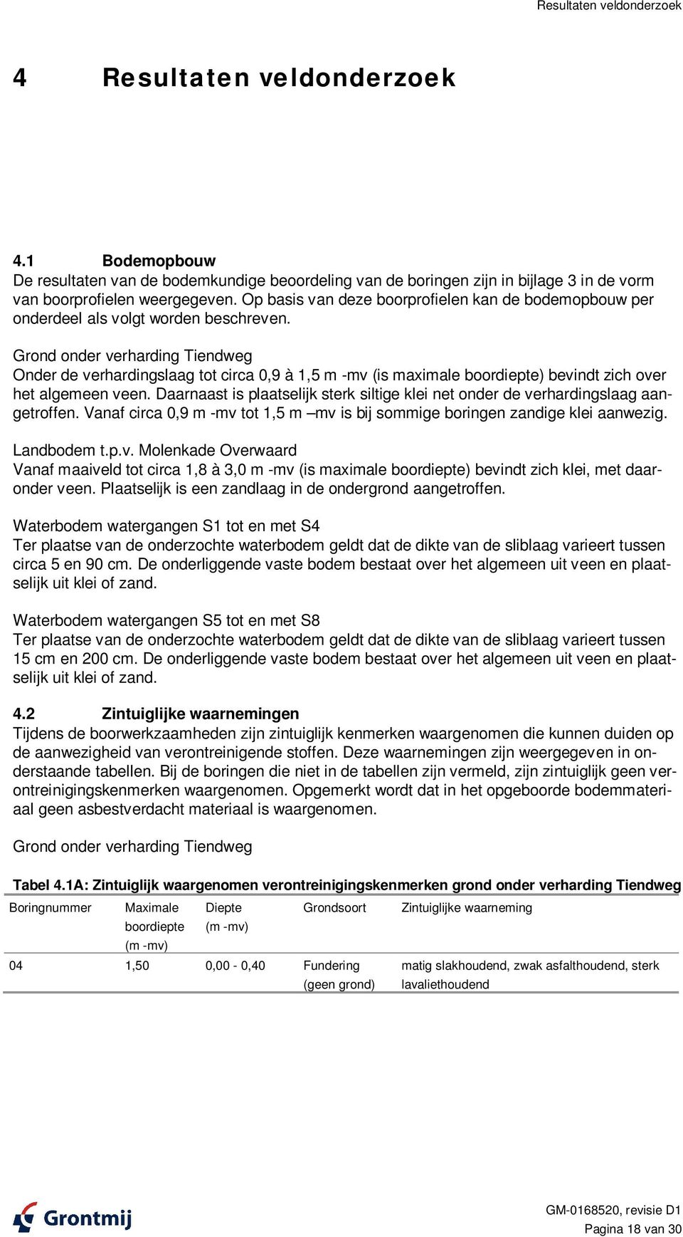 Grond onder verharding Tiendweg Onder de verhardingslaag tot circa,9 à,5 m -mv (is maximale boordiepte) bevindt zich over het algemeen veen.