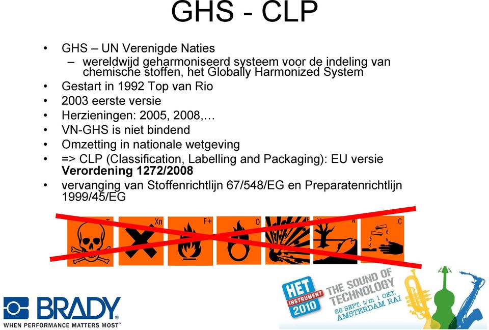 2008, VN-GHS is niet bindend Omzetting in nationale wetgeving => CLP (Classification, Labelling and