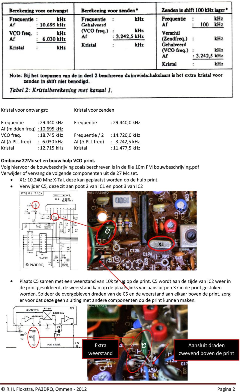 Volg hiervoor de bouwbeschrijving zoals beschreven is in de file 10m FM bouwbeschrijving.pdf Verwijder of vervang de volgende componenten uit de 27 Mc set. X1: 10.