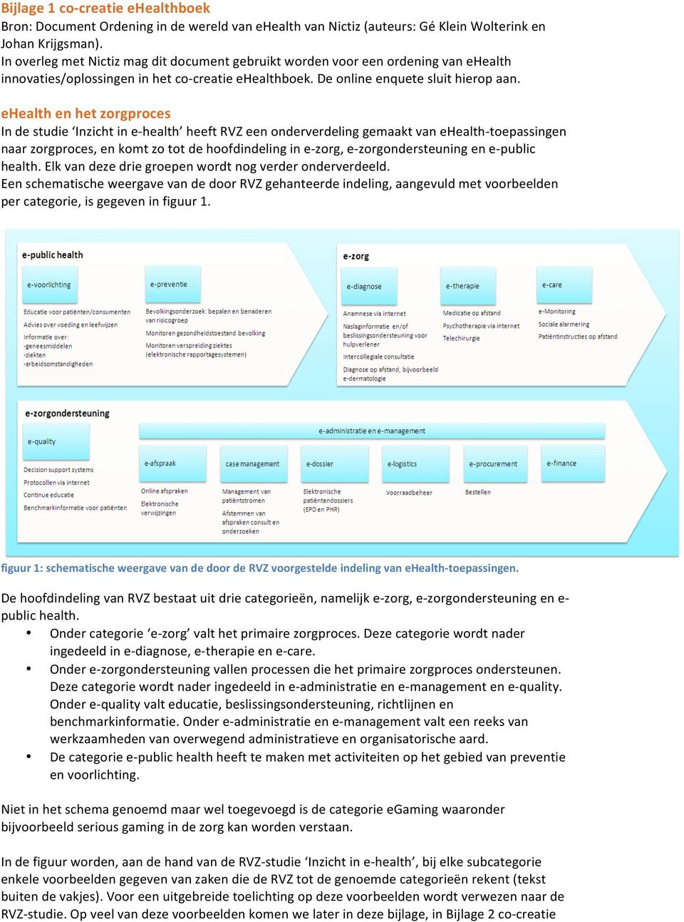 ehealth en het zorgproces In de studie Inzicht in e- health heeft RVZ een onderverdeling gemaakt van ehealth- toepassingen naar zorgproces, en komt zo tot de hoofdindeling in e- zorg, e-