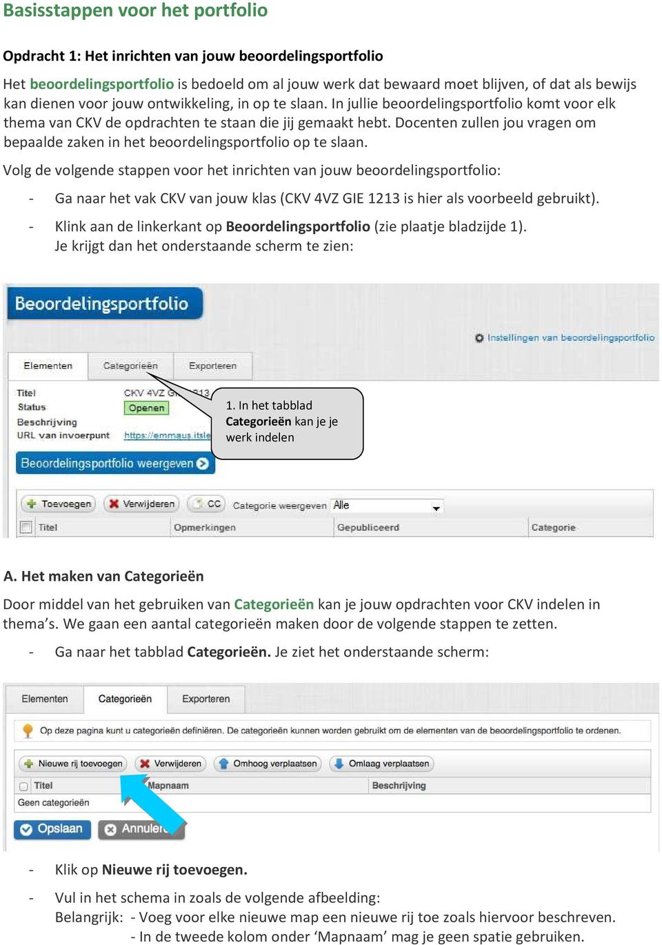 Docenten zullen jou vragen om bepaalde zaken in het beoordelingsportfolio op te slaan.