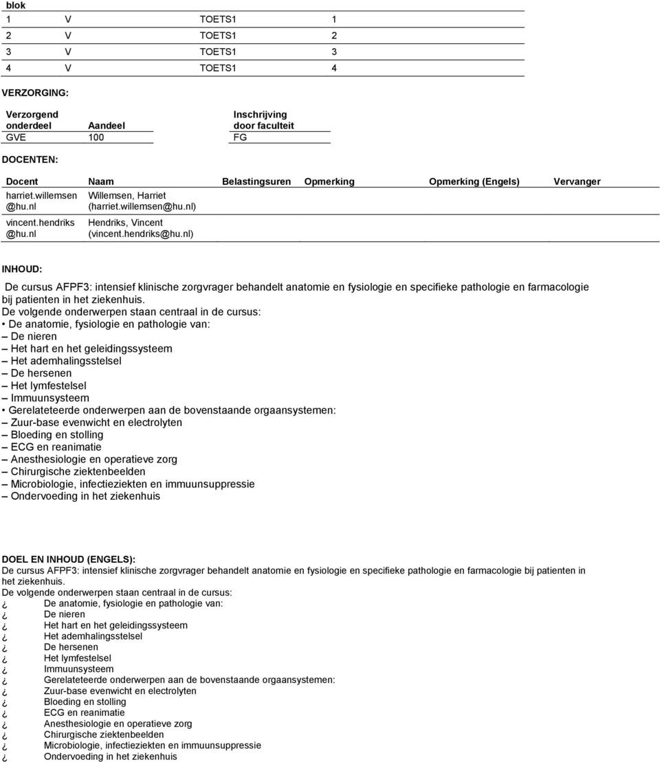 hendriks) INHOUD: De cursus AFPF3: intensief klinische zorgvrager behandelt anatomie en fysiologie en specifieke pathologie en farmacologie bij patienten in het ziekenhuis.