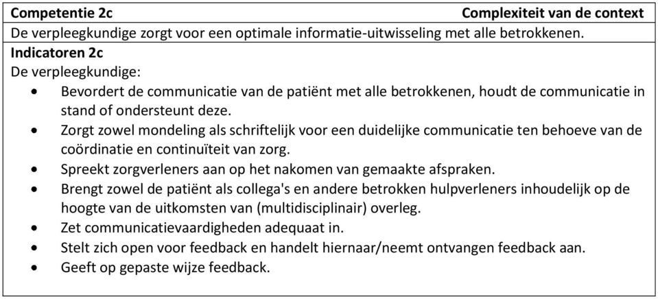 Zorgt zowel mondeling als schriftelijk voor een duidelijke communicatie ten behoeve van de coördinatie en continuïteit van zorg.