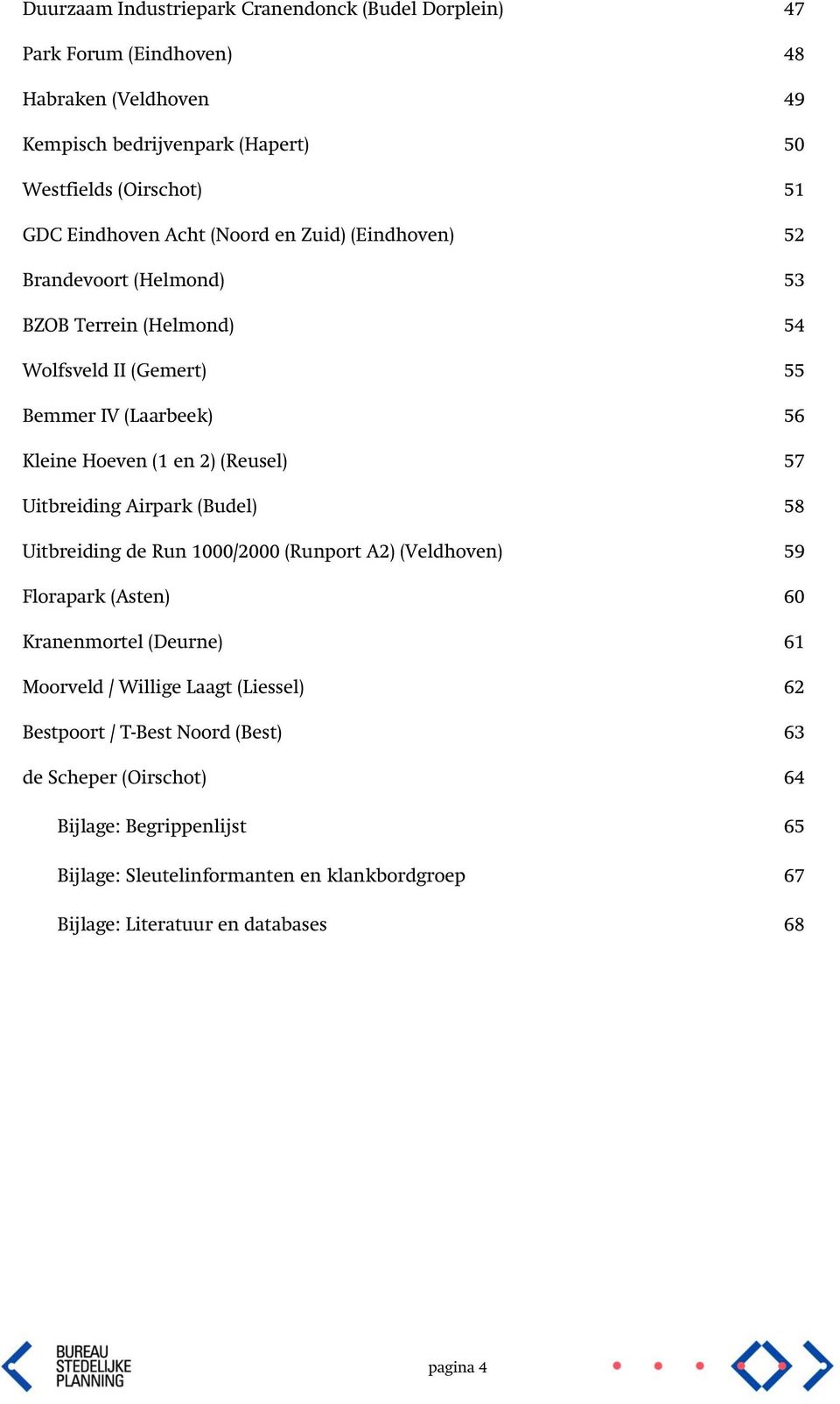 (Reusel) 57 Uitbreiding Airpark (Budel) 58 Uitbreiding de Run 1000/2000 (Runport A2) (Veldhoven) 59 Florapark (Asten) 60 Kranenmortel (Deurne) 61 Moorveld / Willige Laagt