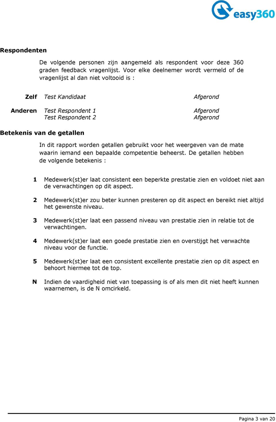 dit rapport worden getallen gebruikt voor het weergeven van de mate waarin iemand een bepaalde competentie beheerst.