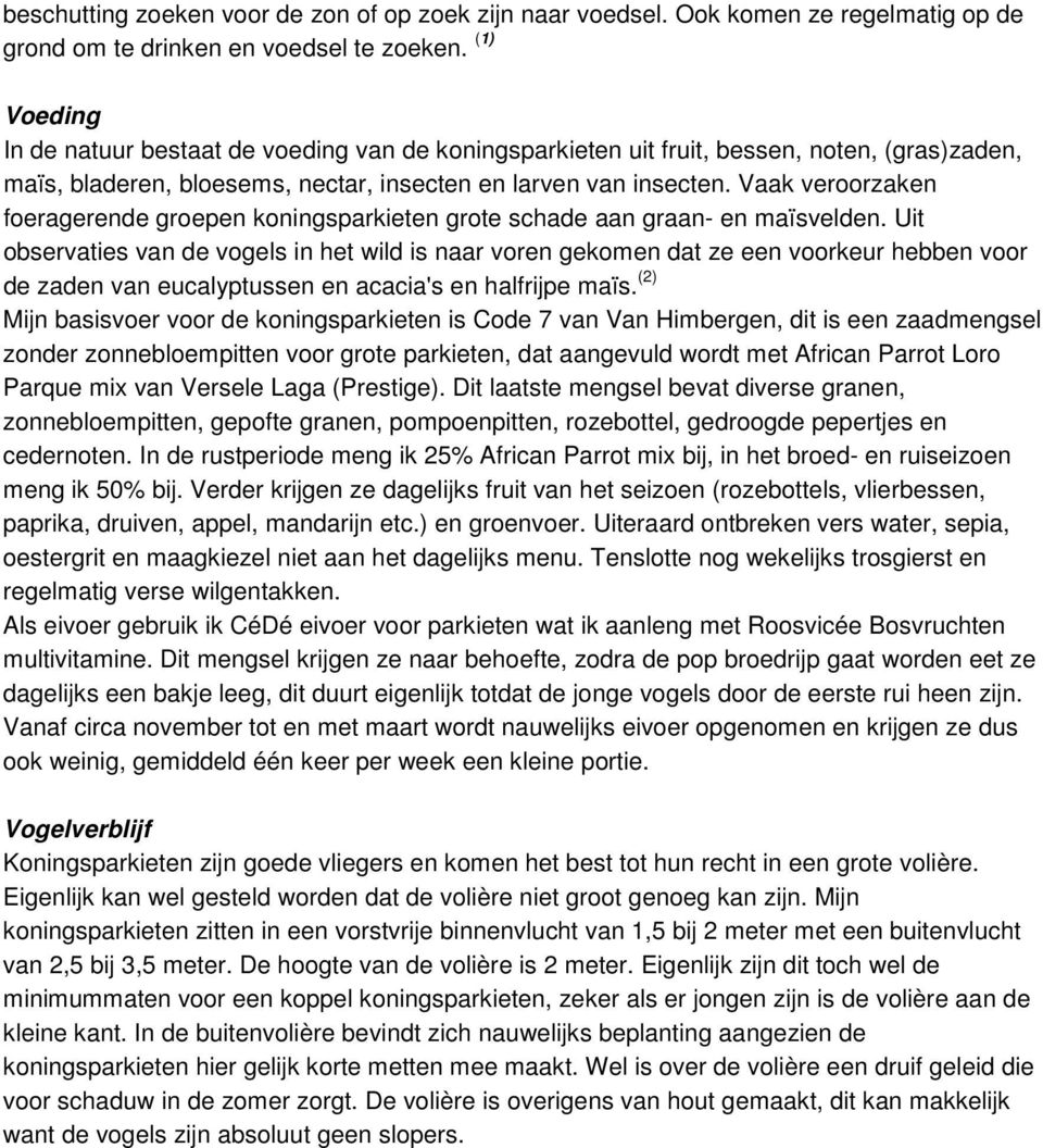 Vaak veroorzaken foeragerende groepen koningsparkieten grote schade aan graan- en maïsvelden.