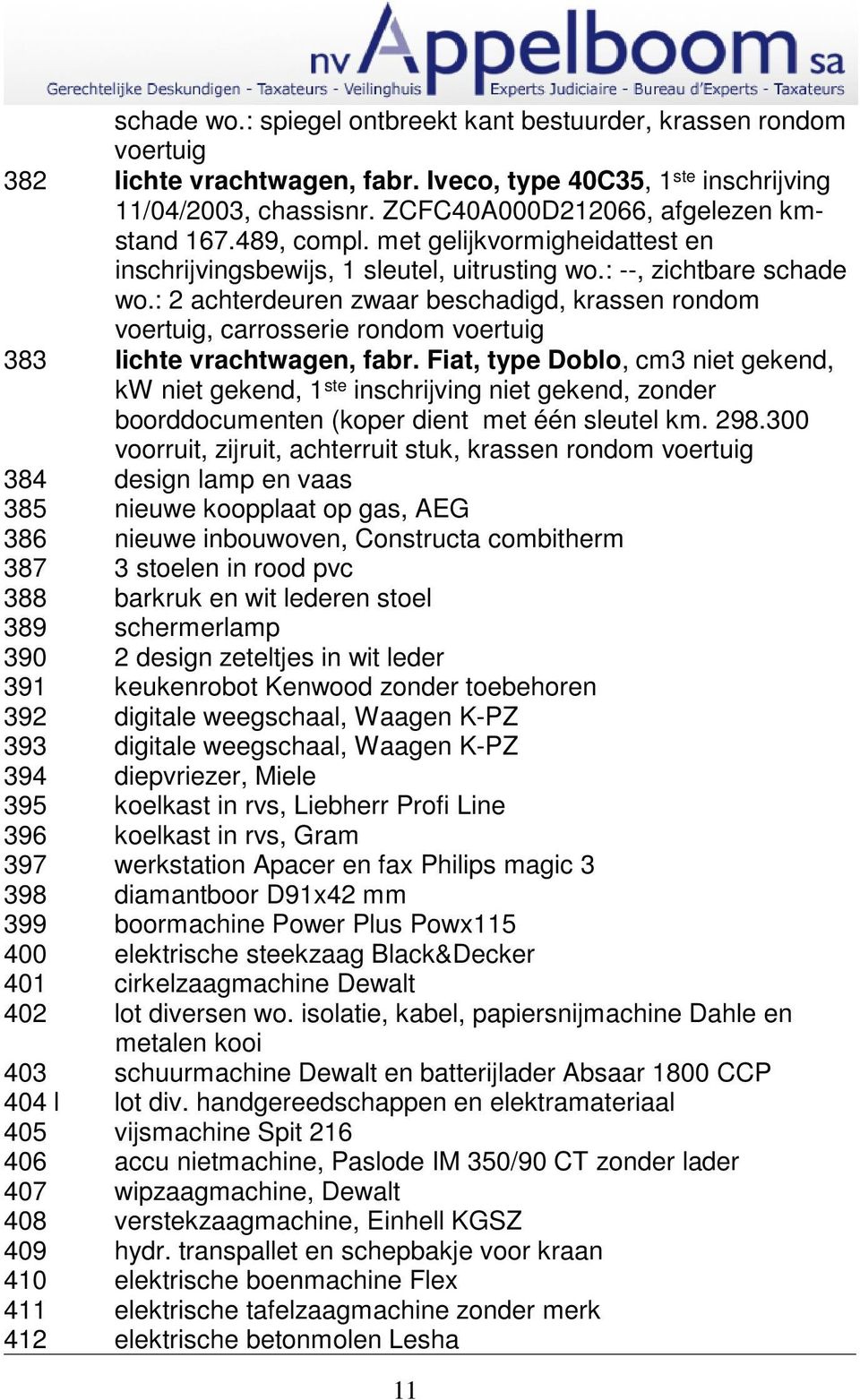 : 2 achterdeuren zwaar beschadigd, krassen rondom voertuig, carrosserie rondom voertuig 383 lichte vrachtwagen, fabr.