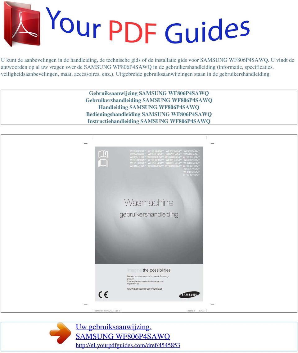 Uw gebruiksaanwijzing. SAMSUNG WF806P4SAWQ - PDF Gratis download