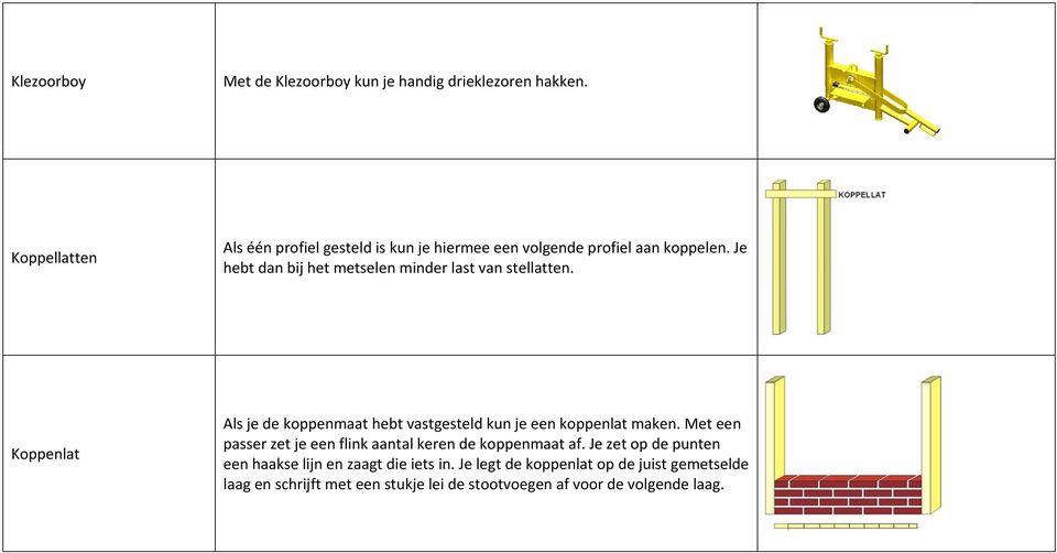 Je hebt dan bij het metselen minder last van stellatten. Koppenlat Als je de koppenmaat hebt vastgesteld kun je een koppenlat maken.