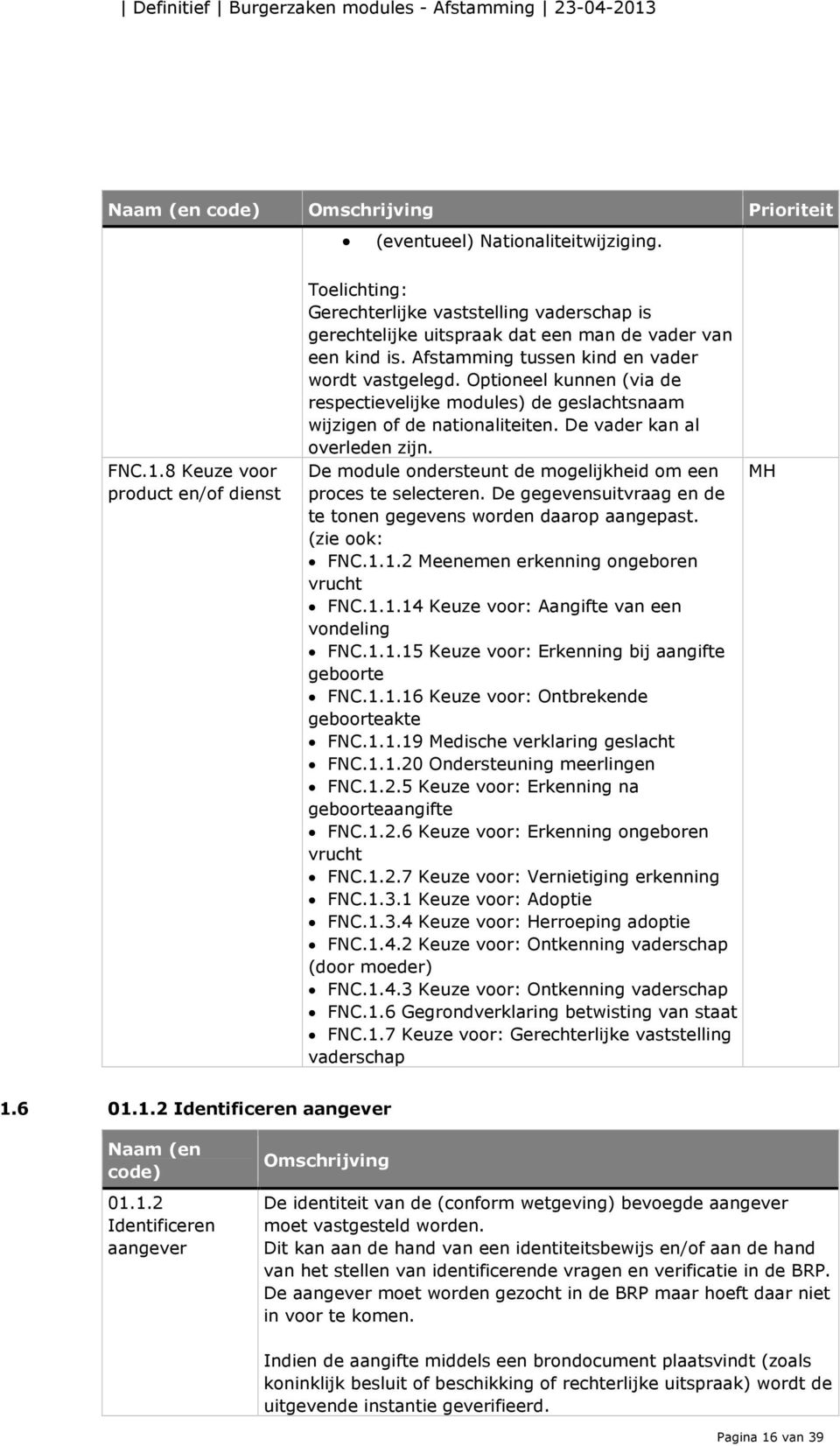 De module ondersteunt de mogelijkheid om een proces te selecteren. De gegevensuitvraag en de te tonen gegevens worden daarop aangepast. (zie ook: FNC.1.1.2 Meenemen erkenning ongeboren vrucht FNC.1.1.14 Keuze voor: Aangifte van een vondeling FNC.