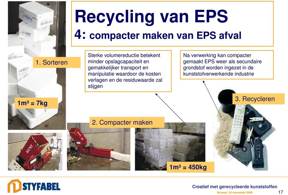 manipulatie waardoor de kosten verlagen en de residuwaarde zal stijgen Na verwerking kan compacter